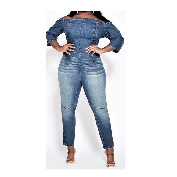 ashley stewart denim romper